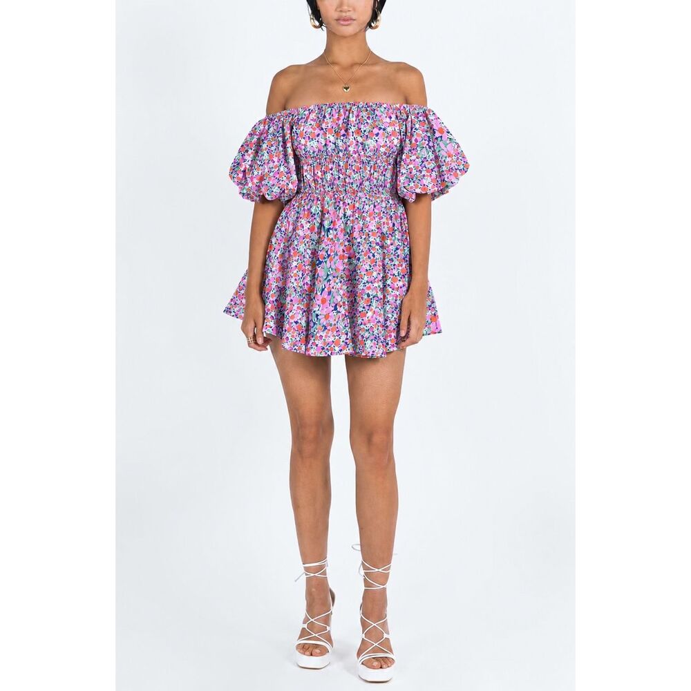 Altar’d State Off The Shoulders Floral Puff Sleeve Mini Dress Size M